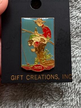 Vintage 1987 Coca Cola Pin Boy Fishing